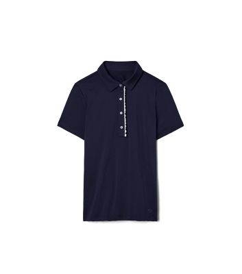 Tory Sport Tory Burch Tech Piqué Ruffle Polo In Tory Navy