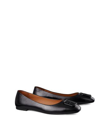 Tory Burch Georgia Leather Ballet Flats In Perfect Black / Perfect Black