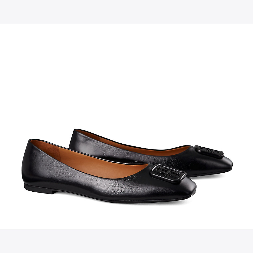 Tory Burch Georgia Leather Ballet Flats In Perfect Black | ModeSens