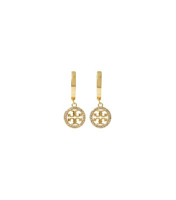 Tory Burch Crystal-embellished Hoop Earrings In Tory Gold / Crystal