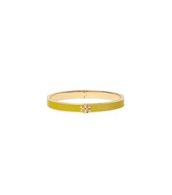 Shop Tory Burch Kira Enamel 7mm Bracelet In Tory Gold / Goldfinch