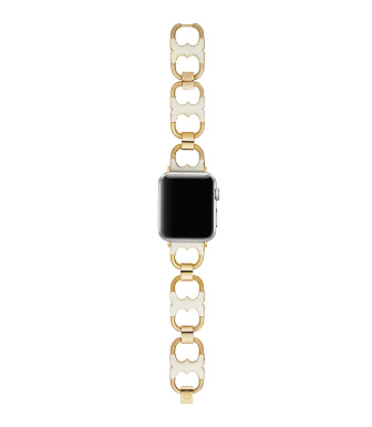 Tory Burch Double T Link Band For Apple Watch®, Gold-tone/ivory, 38 Mm - 40 Mm In Ivory/gold