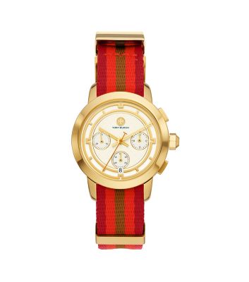 Tory Burch Tory Watch, Multi-color Grosgrain/gold-tone Stainless