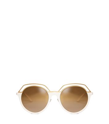 Tory Burch Open-rim Round Sunglasses In Ivory/matte Light Gold