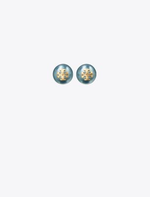 Tory Burch Crystal-pearl Stud Earring In Tory Gold/blue