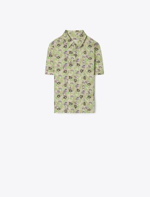 Shop Tory Sport Tory Burch Printed Mercerized Cotton Polo In Green Scribble Floral