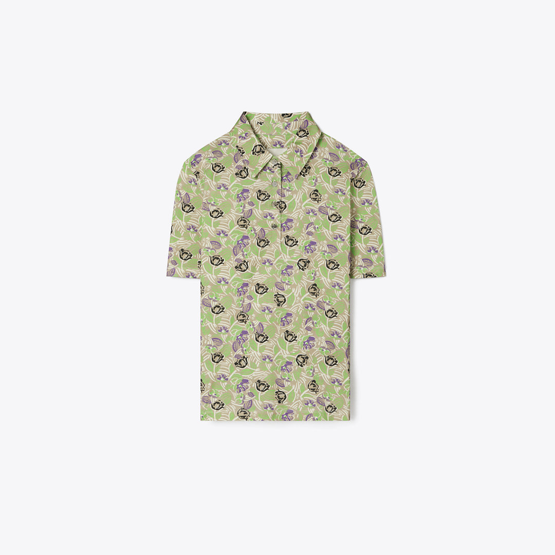 Tory Sport Tory Burch Printed Mercerized Cotton Polo In Green