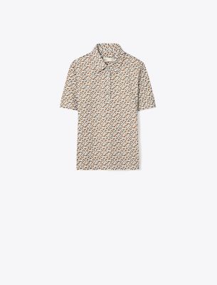 Tory Sport Tory Burch Printed Mercerized Cotton Polo In Prisimatic T Monogram In Slate Melange