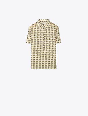 Tory Sport Tory Burch Printed Performance Polo In Sesame Picnic Diamonds