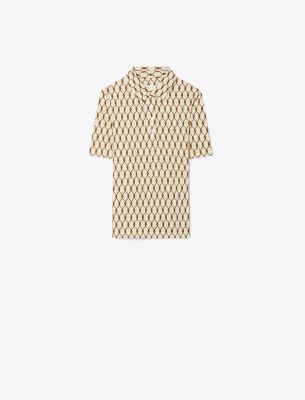 Shop Tory Sport Tory Burch Printed Mercerized Cotton Polo In Sesame Rope Logo