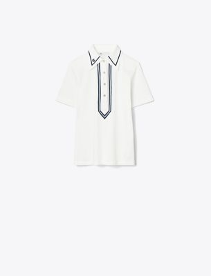 Tory Sport Tory Burch Retro Mercerized Cotton Polo In Snow White