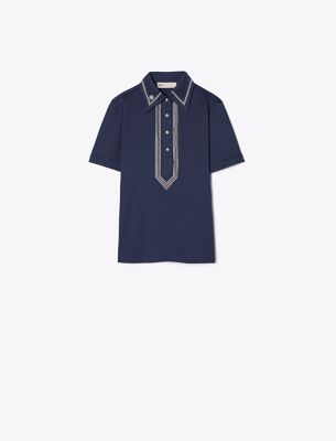 Tory Sport Tory Burch Retro Mercerized Cotton Polo In Tory Navy