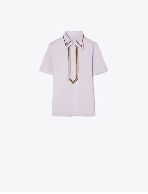 Tory Sport Tory Burch Retro Mercerized Cotton Polo In Lilac Frost