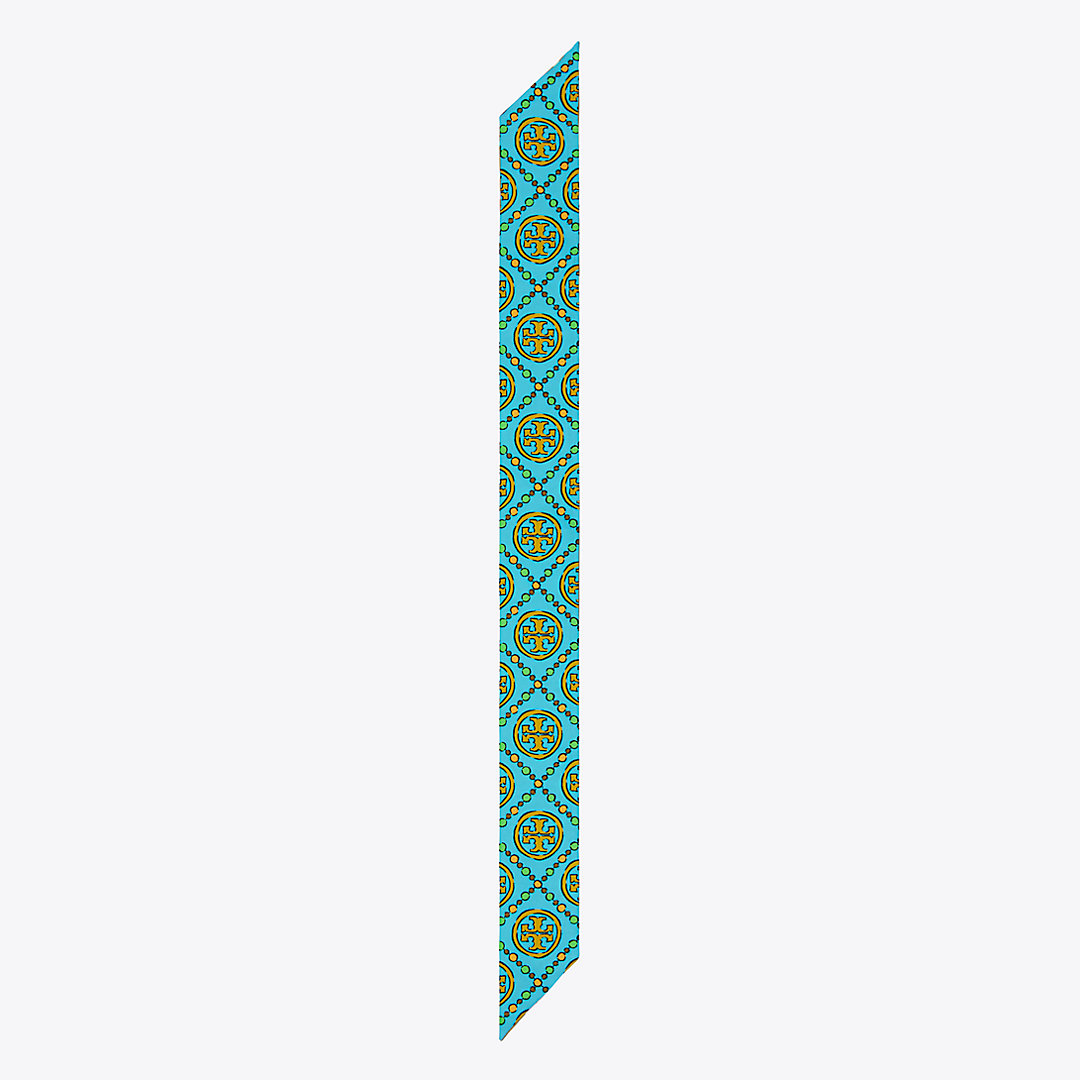 Tory Burch T Monogram Double-sided Silk Ribbon Tie In Bright Blue