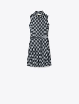 Tory Burch Printed Performance Pleated Dress In Tory Navy Lucky Geo Small