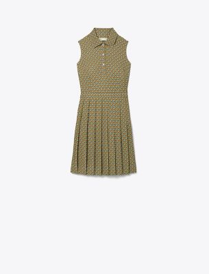 Tory Sport Tory Burch Printed Performance Pleated Dress In Mocha Chip