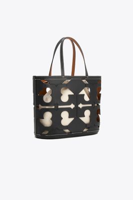 Tory Burch Cutout Logo Small Tote In Black