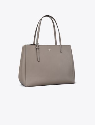 Tory Burch Emerson Large Double Zip Tote In Gray Heron