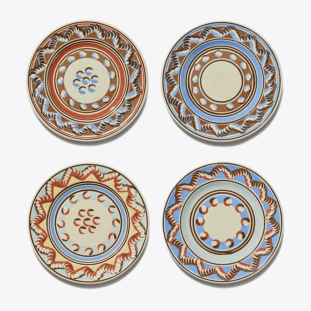 Tory Burch Mochaware Salad Plate, Set Of 4 In Brown/blue