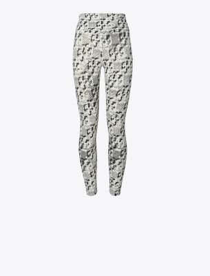 Tory Sport Weightless Printed 7/8 Legging In New Ivory Distressed Pixelated Logo