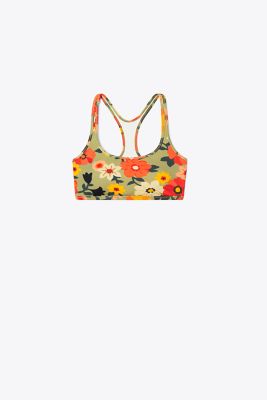 Tory Sport Tory Burch Printed Weightless Racerback Bra In Red Meadow Bloom Large