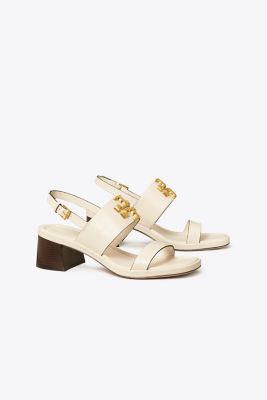Tory Burch Eleanor Two-band Medallion Slingback Sandals In New Ivory