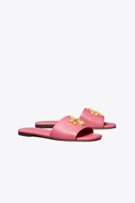 Tory Burch Eleanor Calfskin Medallion Flat Sandals In Bordeaux