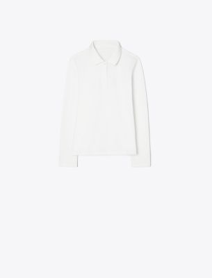 Shop Tory Sport Tory Burch Performance Piqué Long Sleeve Polo In Snow White/snow White