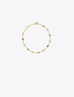 Tory Burch Kira Pearl Delicate Chain Bracelet In Tory Gold/multi