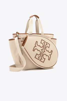 Tory Sport Tory Burch Two-tone Canvas Tennis Tote In Natural Brown