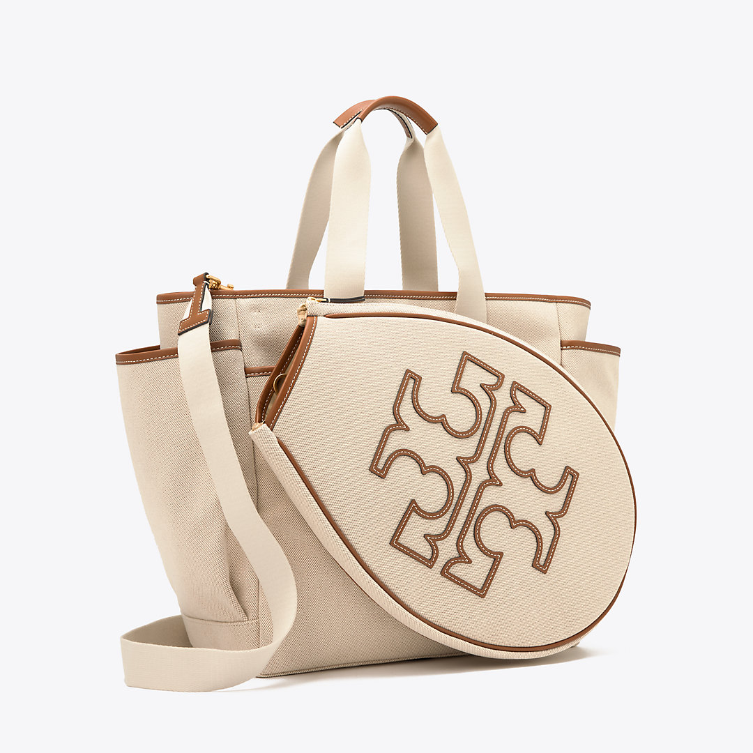 Tory Sport Tory Burch Two-tone Canvas Tennis Tote In Natural Brown