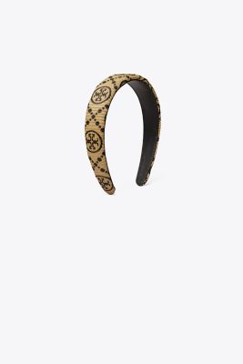 Tory Burch T Monogram Raffia Headband In Black | ModeSens