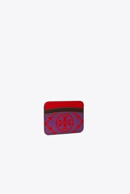 Tory Burch T Monogram Contrast Embossed Card Case In Wild Thistle/tory Red