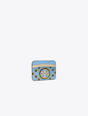 Tory Burch T Monogram Contrast Embossed Card Case In Dauphin Blue/new Ivory