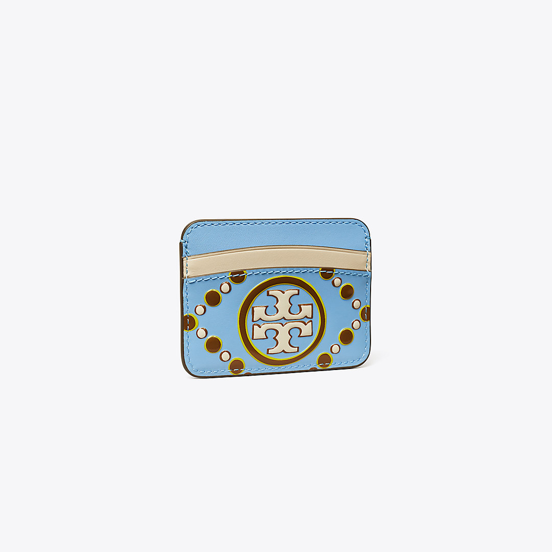 Tory Burch T Monogram Contrast Embossed Card Case In Dauphin Blue/new Ivory