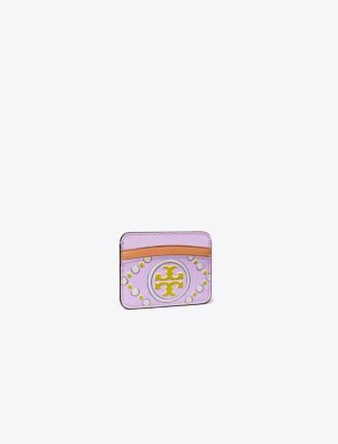 Tory Burch T Monogram Contrast Embossed Card Case In Lavender Cloud/new Ivory