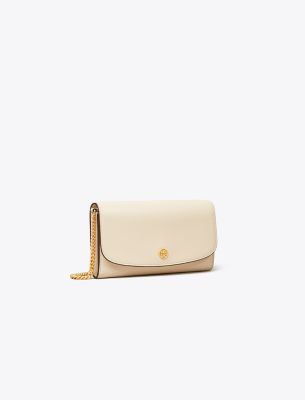 Tory Burch Robinson Chain Wallet In New Cream