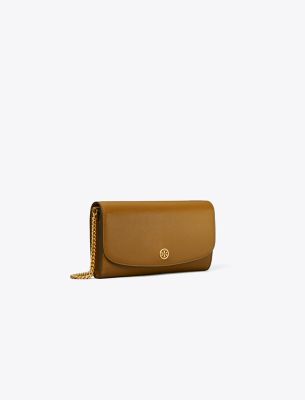 Tory Burch Robinson Chain Wallet In Bistro Brown