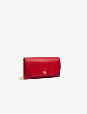 Tory Burch Robinson Chain Wallet In Tory Red