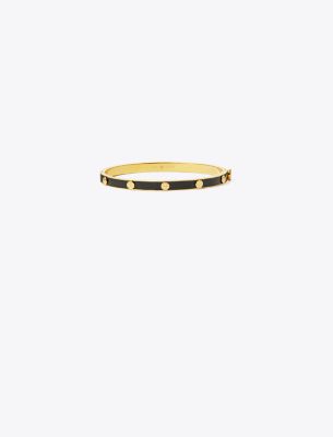 Tory Burch Miller Stud 5mm Enamel Hinge Bracelet In Tory Gold/black