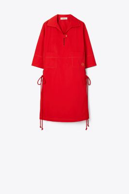 Tory Burch Heart Logo Poplin Shirtdress In Royal Red