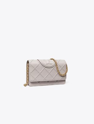 Tory Burch Fleming Soft Chain Wallet In Bay Gray