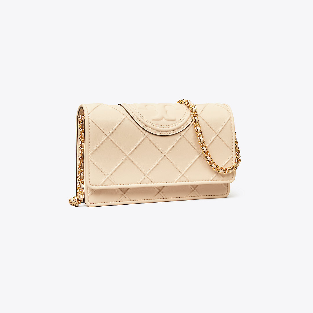 Tory Burch Fleming Soft Chain Wallet In Neutrals