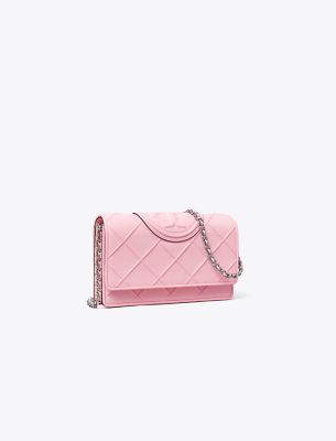 Tory Burch Fleming Soft Chain Wallet In Pink Plie