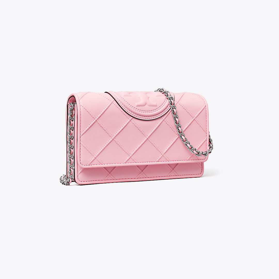 Tory Burch Fleming Soft Chain Wallet In Pink Plie