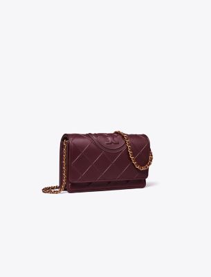 Shop Tory Burch Fleming Soft Chain Wallet In Albarossa