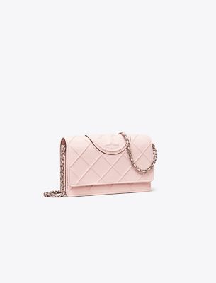 Shop Tory Burch Fleming Soft Chain Wallet In Cotton Candy