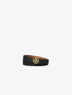 Tory Burch 1" Miller Reversible Belt In Black/classic Cuoio/gold