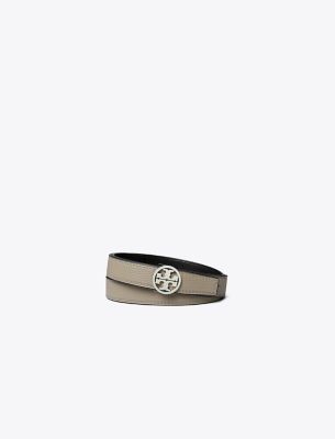 Tory Burch 1" Miller Reversible Belt In Gray Heron/black/silver