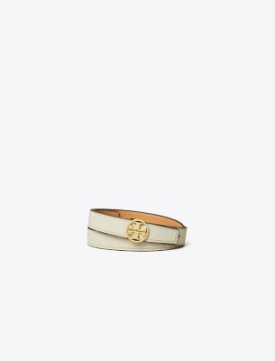 Tory Burch Miller Reversible Leather Buckle Belt In New Ivory/natural Vachetta/gold